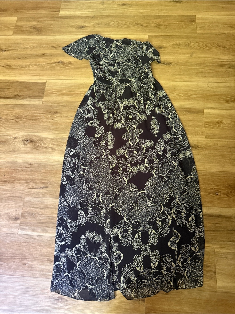 Black and Ivory Floral Maxi Dress - Elegant Women’s Dress